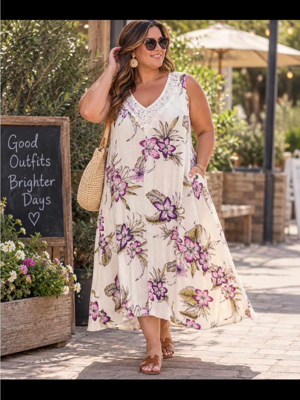 JM Collection Cream Maxi Dress with Purple Floral Print